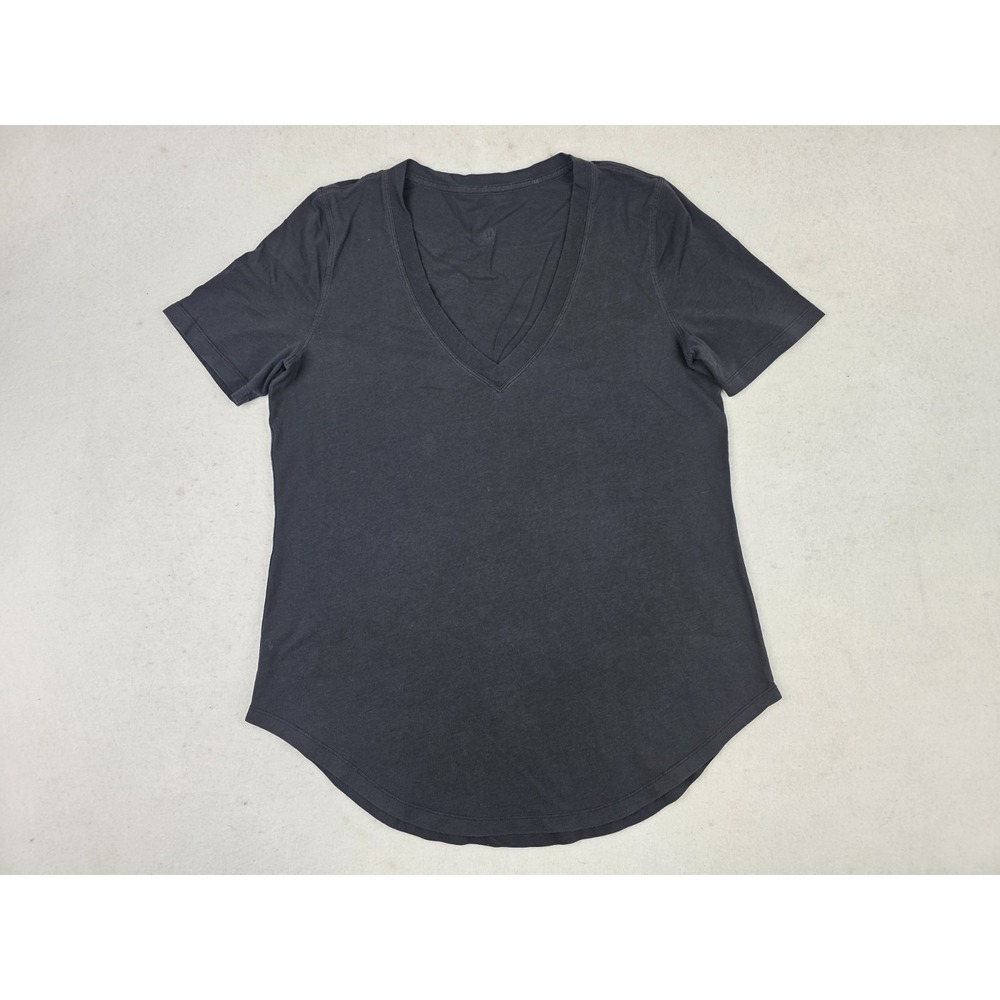 Lululemon Tee Shirt No Tag Sz M ? Love V-Neck Women Black Athletic Yoga Gym Top